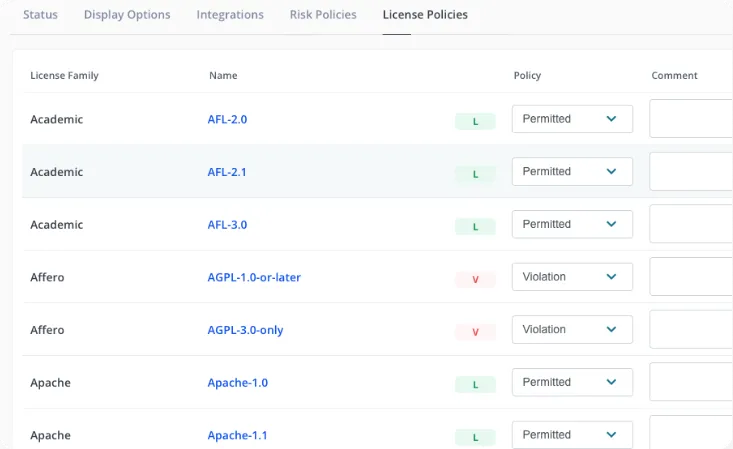 License Polices - Screen Shot