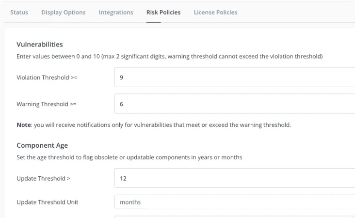 Risks Policies - Screen Shot